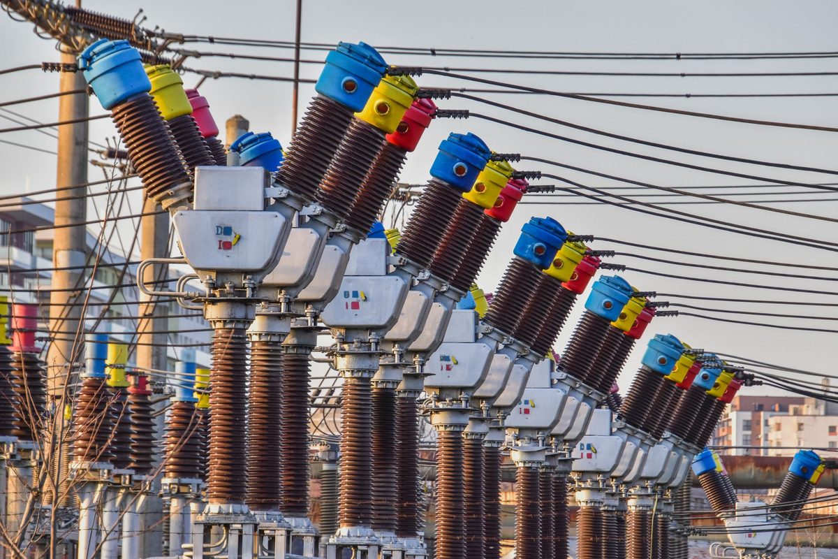 Commercial electrical transformers at an outdoor substation